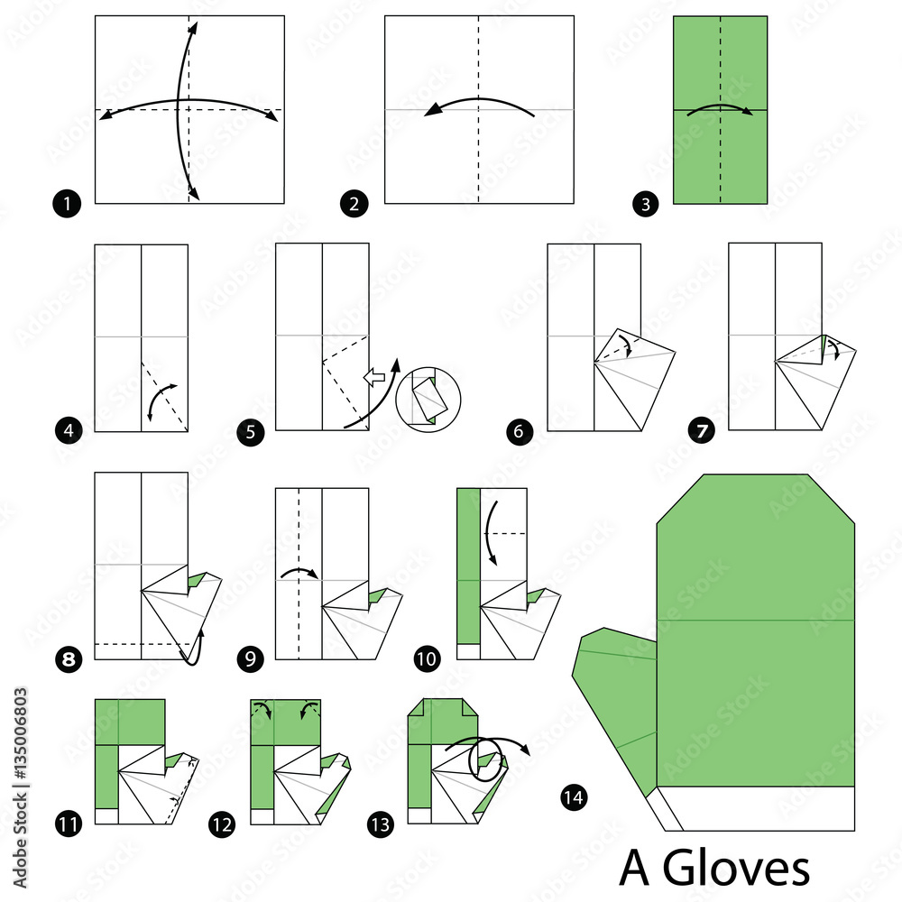 step by step instructions how to make origami A Gloves. Stock Vector