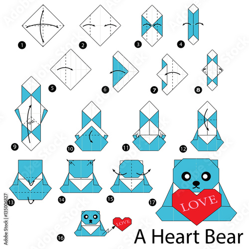 step by step instructions how to make origami A Heart Bear.