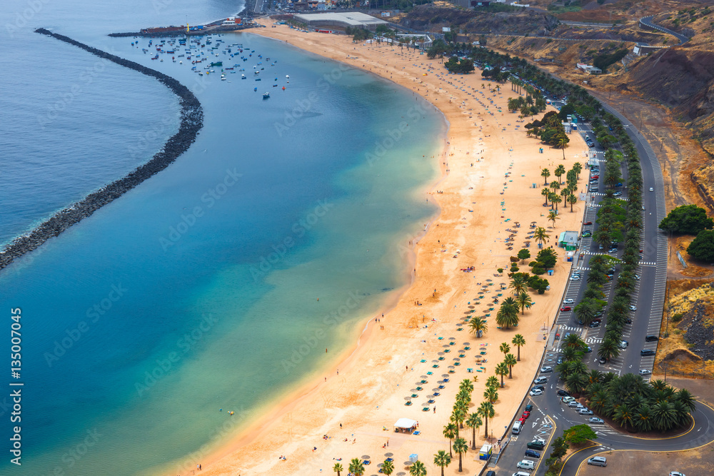 Aerial view on Teresitas beach near Santa Cruz,Tenerife, Canary islands, Spain