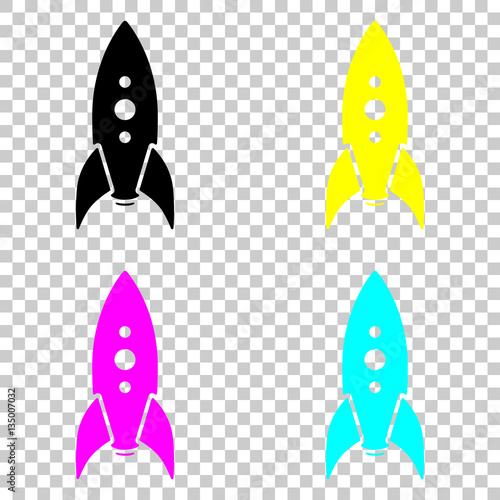 rocket launch icon. Colored set of cmyk icons on transparent background.