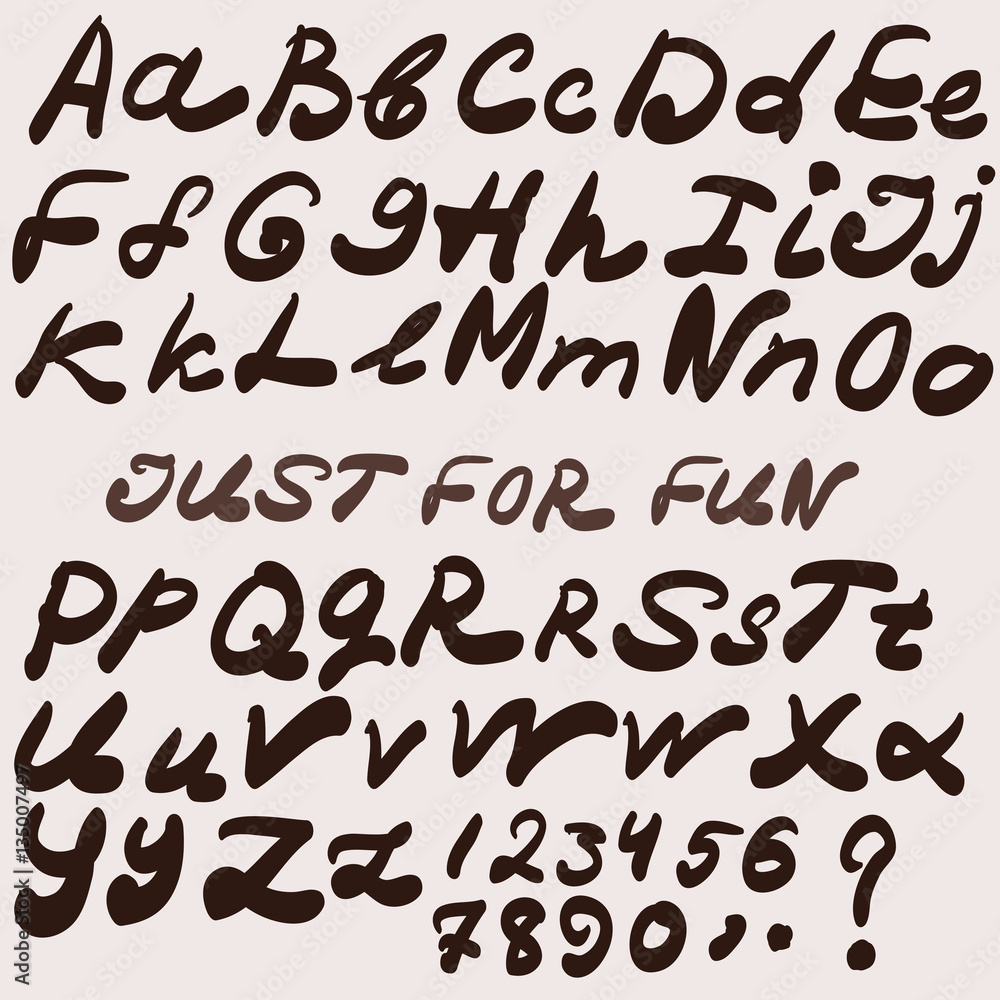Handwriting brush font. Vector alphabet