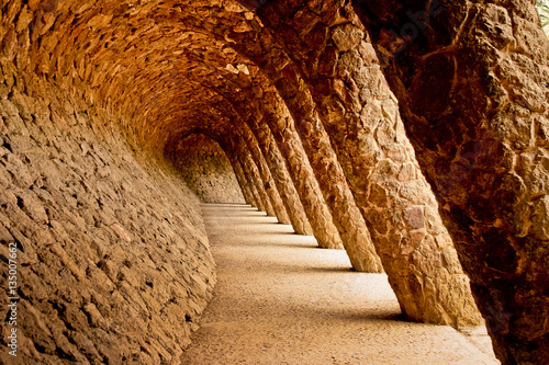 Stone walkway in the Park Guell in Barcelona, Spain.