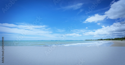 Beach lounge and balconies with sofa and seascape in summer seas © supakitmod