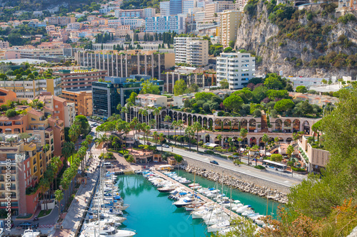 Monaco  Monte Carlo. View of the marina with luxury yachts and residential development