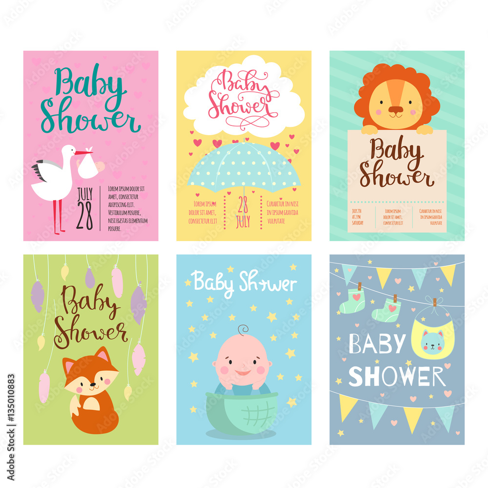 Baby shower invitation vector card.