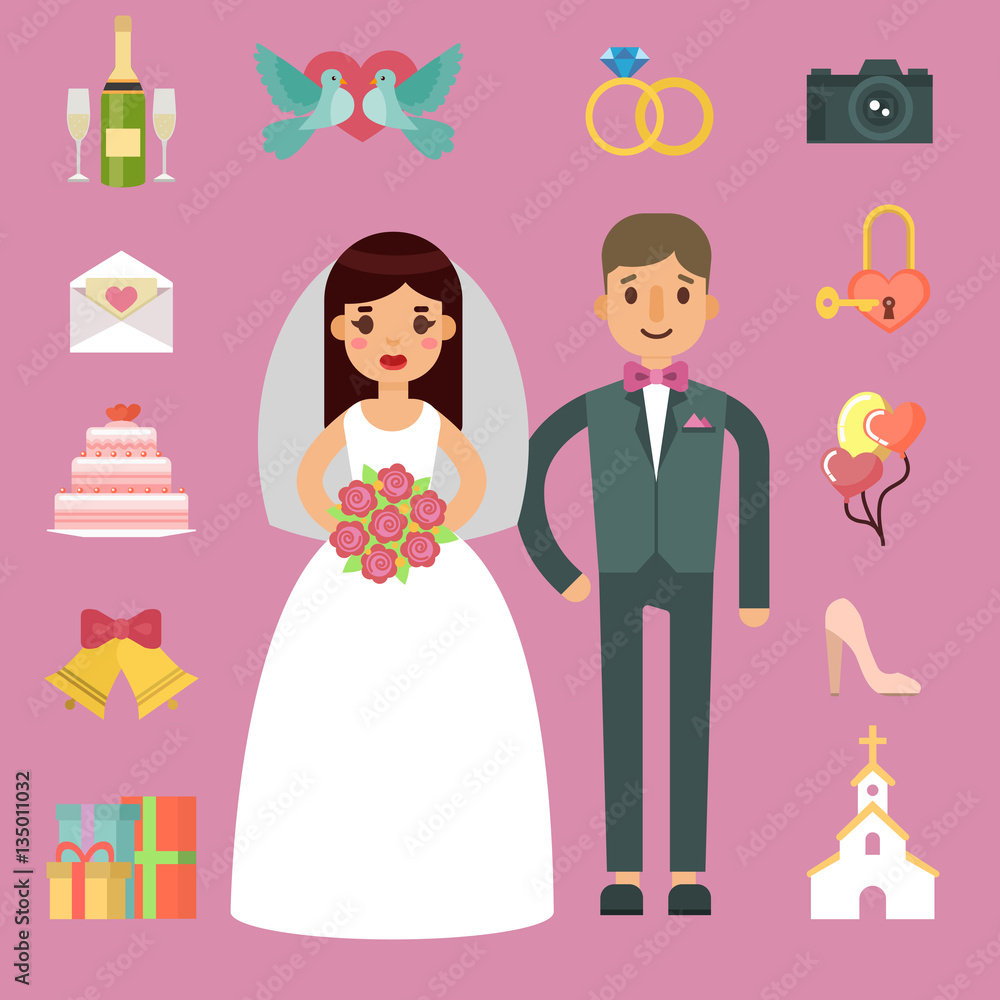 Bride and groom wedding couple vector illustration. Bride and groom wedding couple vector illustration.