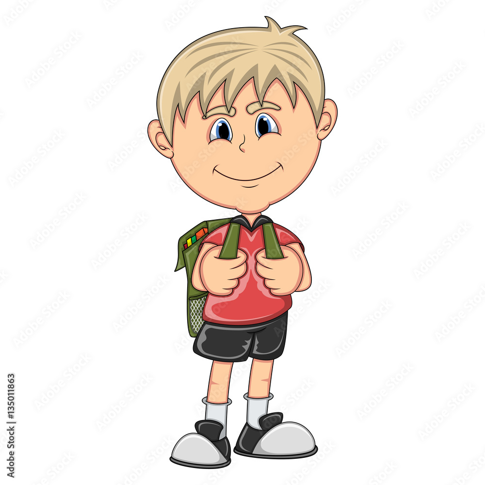 Little boy with backpack cartoon Little boy with backpack cartoon