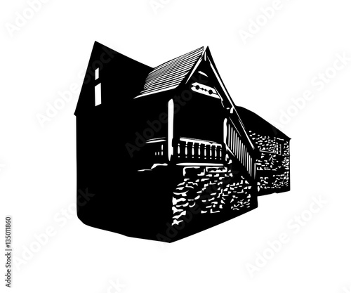 Vector silhouette of an old English rural  house