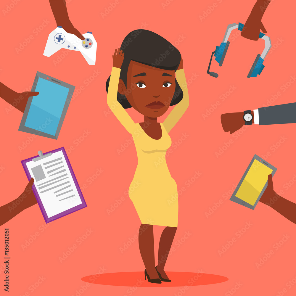 Young woman surrounded with her gadgets. Young woman surrounded with her gadgets.