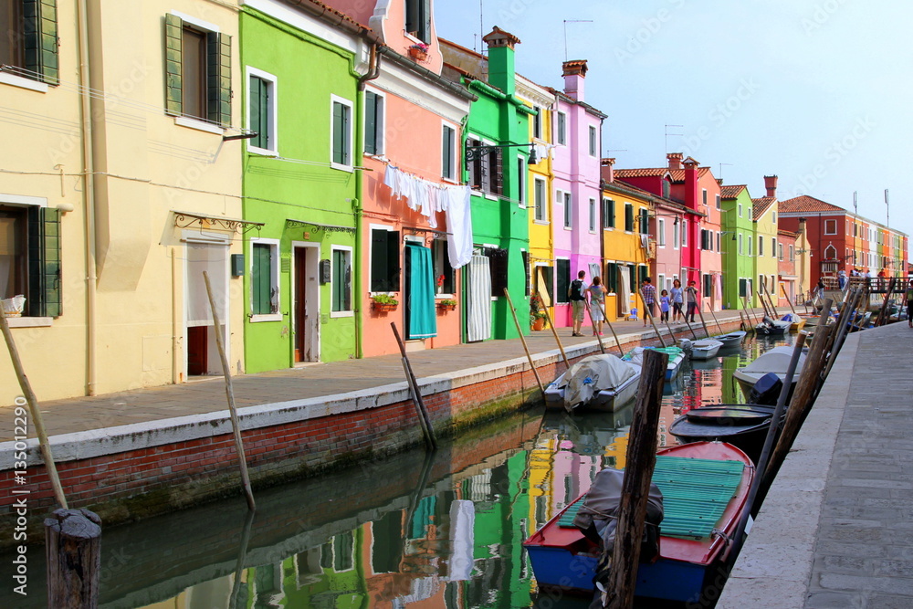 Burano, Italy. The colorful buildings near a canal.