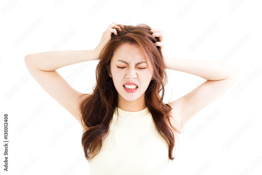 young Woman stressed  going crazy and pulling her hair