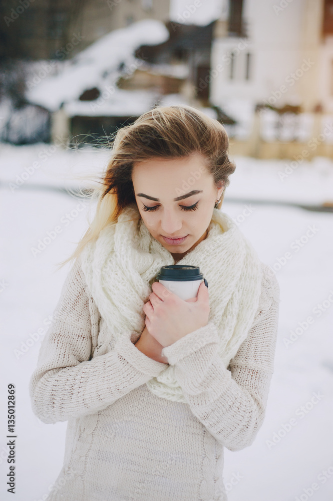 beautiful girl on winter walk beautiful girl on winter walk