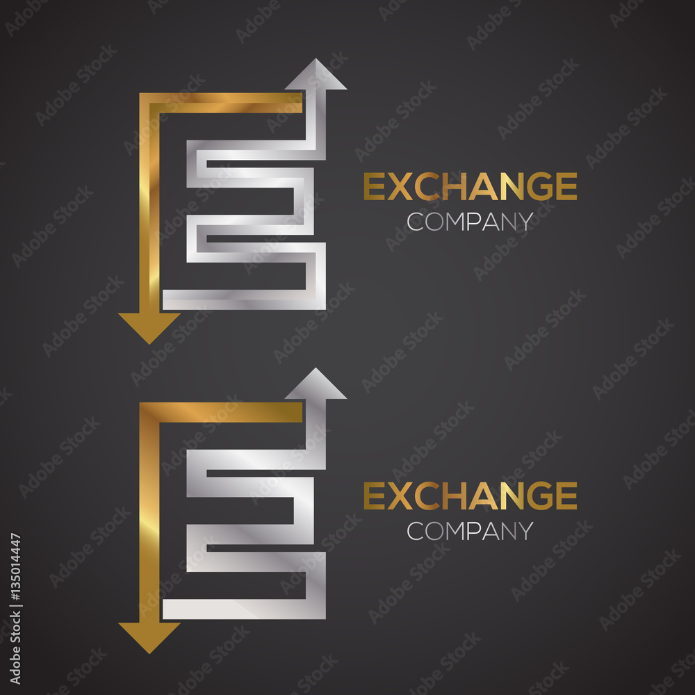 Letter E logo design template Gold and Silver color. Arrow creative sign