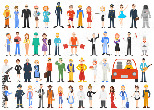 Set of different professions. People isolated on white background. Vector illustration. 