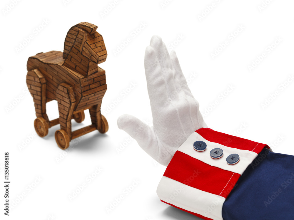 Fotografie Uncle Sam Stopping Trojan Horse