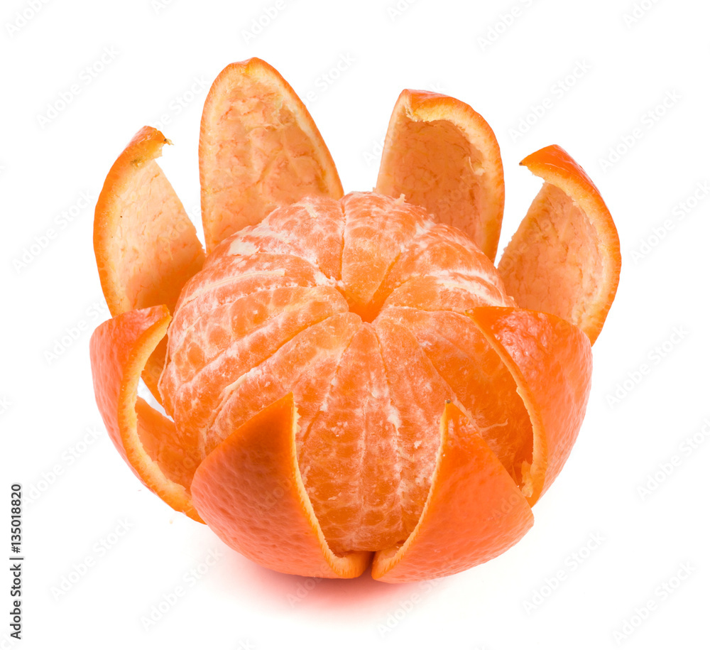 one peeled tangerine isolated on white background one peeled tangerine isolated on white background