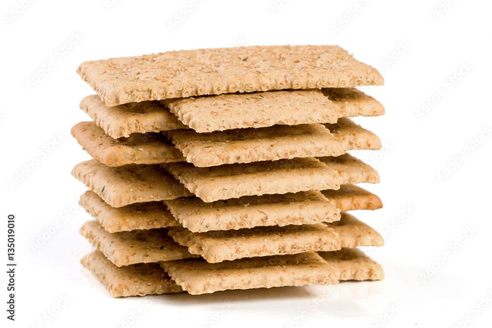 stack of grain crispbreads isolated on white background