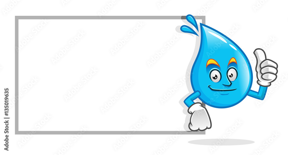 Blank sign, blank paper, white, water mascot, water character, water