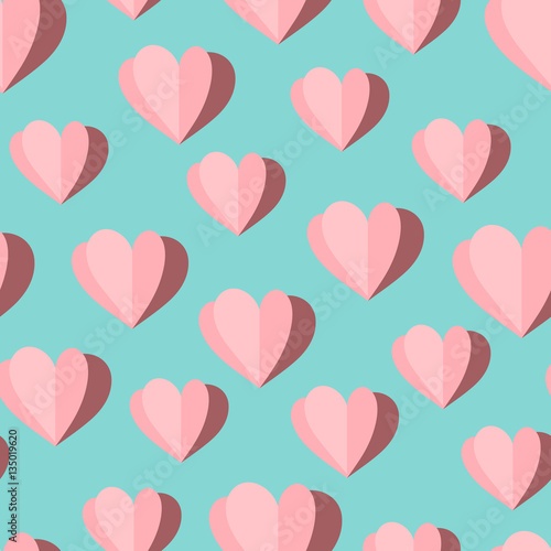 Vector seamless pattern of origami paper pink hearts photo