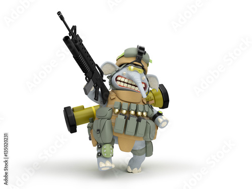 Elephant Soldier Walks 3D Illustration