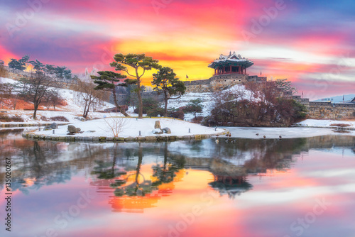 Sunset of Reflection,Suwon Hwaseong fortres in Suwon.Korea