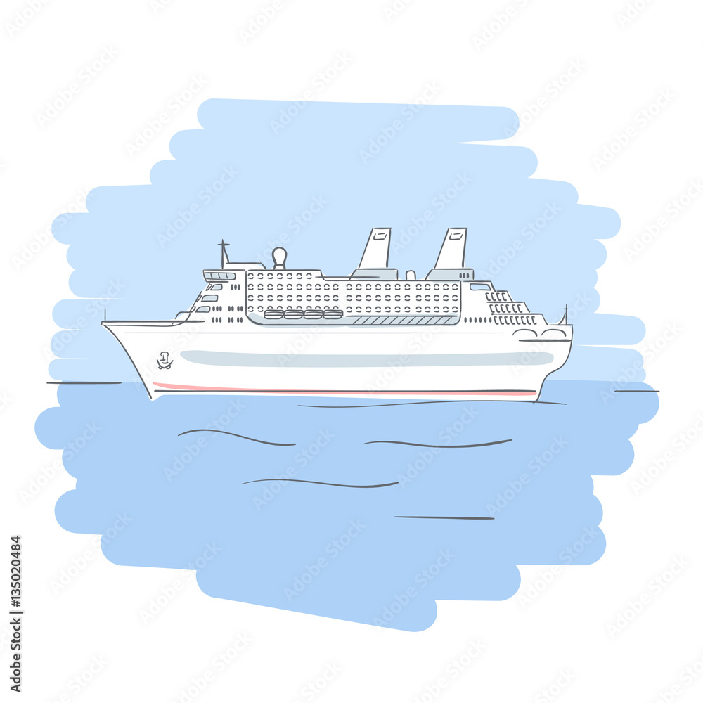 Cruise ship. Sea illustration.