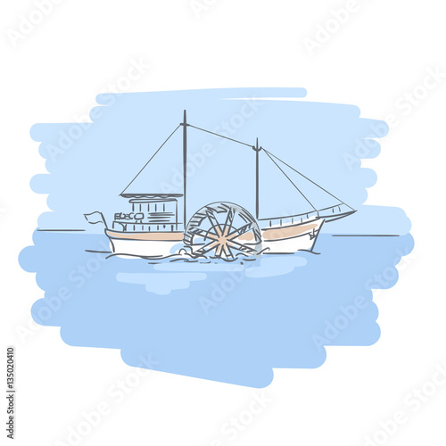 Paddle steamer, steamship or riverboat.
