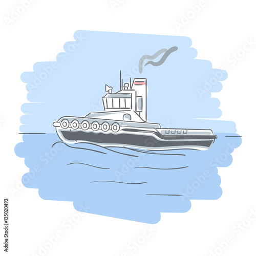towboat sea illustration