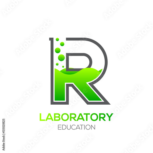 Letter R Green color,Laboratory beaker,Science education,Chemical Logotype