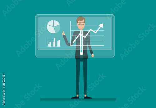 business man analyze  on financial report graph profit growth with infographic chart on monitor and  business planning concept.