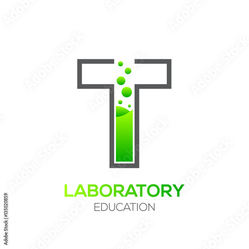 Letter T Green color,Laboratory beaker,Science education,Chemical Logotype