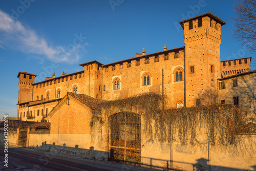 Middle Ages castle "Morando bolognini" at sunset, built in the thirteenth century in Sant'Angelo lodigiano,Lombardy italy. 