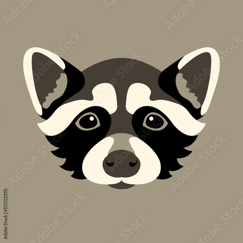 raccoon head face vector illustration style Flat