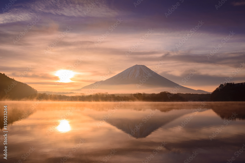 朝靄の富士山