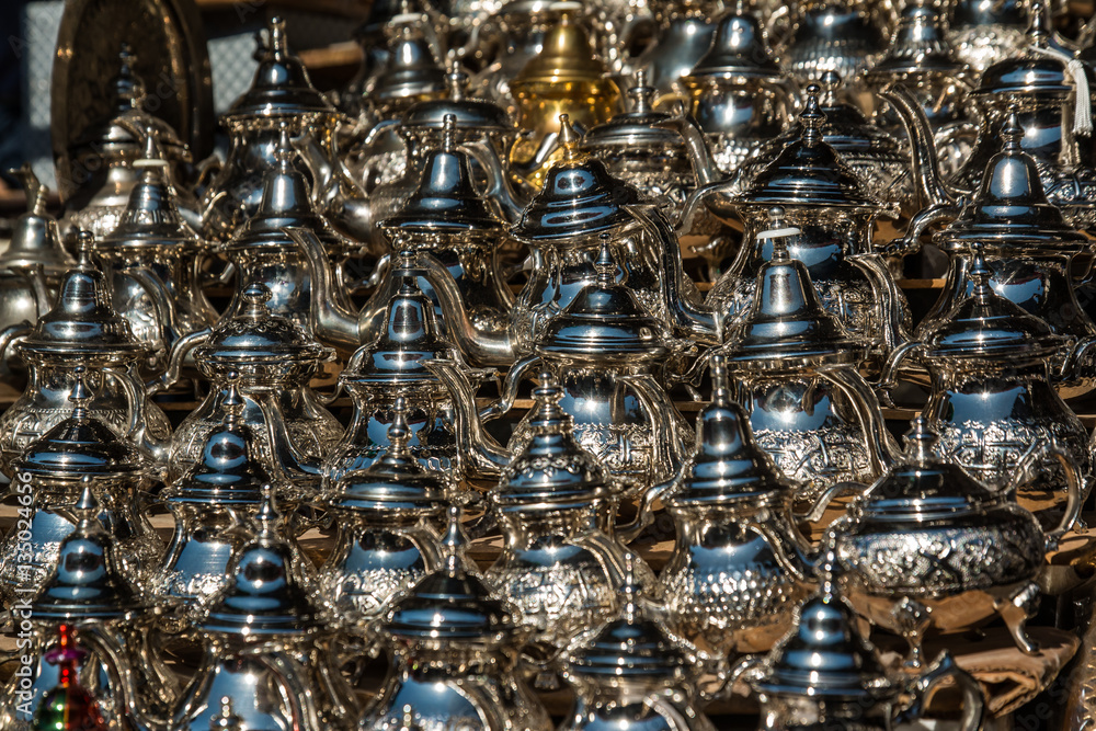 Arab kettles for tea on Oriental bazaar Arab kettles for tea on Oriental bazaar