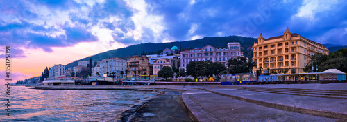 Town of Opatija waterfront sunset panorama