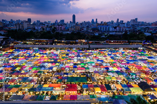 Colorful of canvas tent at The Train Night Market Ratchada