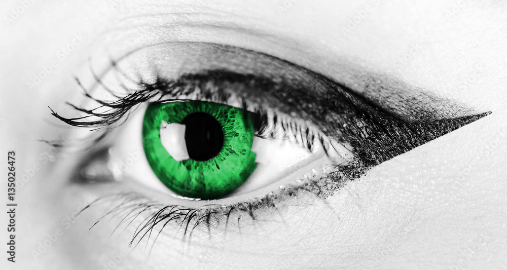 Obraz premium Black And White Woman Green Eye