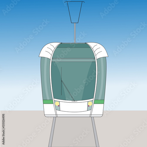 Traditional parisian tram isolated on sky background. Vector illustration.
