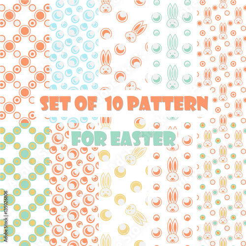Wallpaper Mural Set of 10 color patterns with rabbit for Easter. Vector easter element Torontodigital.ca
