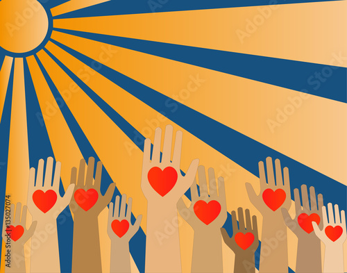  Hands with hearts up