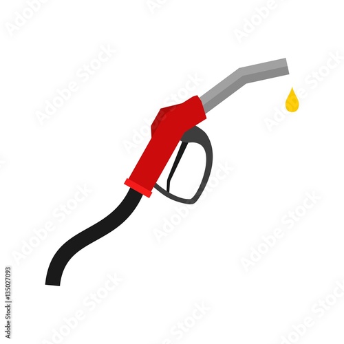 Fuel pump icon isolated on white background. Petrol gas station sign nozzle with drop in flat style.