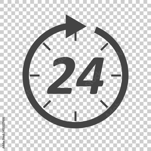 Time icon. Flat vector illustration 24 hours on isolated background.