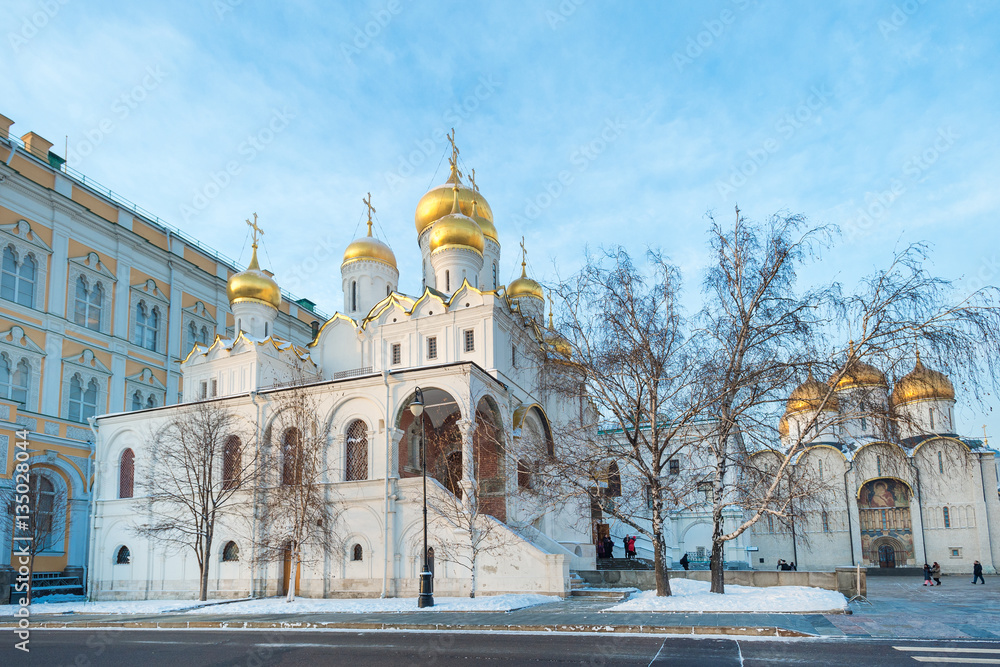 Famous Cathedrals of Annunciation and Assumtions on Cathedral Square in Moscow Kremlin
