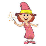 Funny witch, girl with halloween outfit cartoon