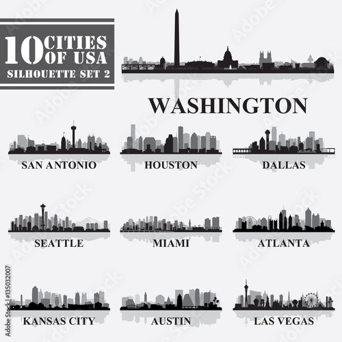Silhouettes Cities of USA Set 2 in grayscale
