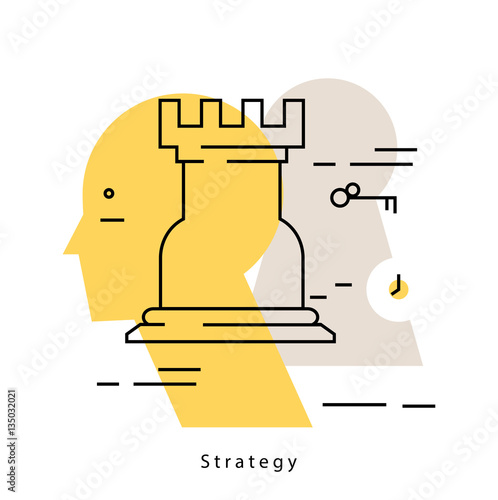 Strategic planning flat line business vector illustration design banner. Analysis, problem solving background. Business startegy design for for mobile and web graphics