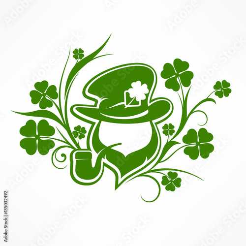 Leprechaun lucky symbols on white