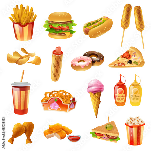 Fast Food Menu Colorful Icons Set 