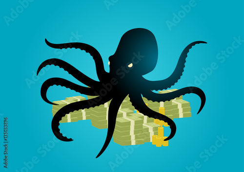 Octopus holding money with it's tentacles